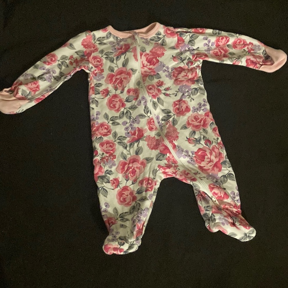 Pink and white one piece with pink flowers